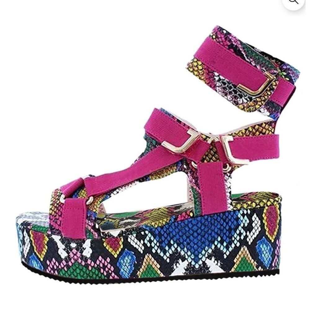 LILIANA 10 BARISTA-3 WEDGE SANDALS Pink Vegan Snakeskin Platform Barbie 80s